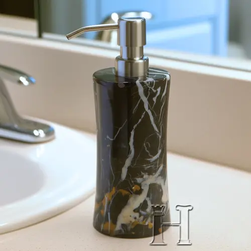 Luxury Black and Gold Marble Natural Stone Soap Dispenser for Bathroom and Kitchen – Elegant Handcrafted Liquid Soap Pump – Modern Countertop Accessory