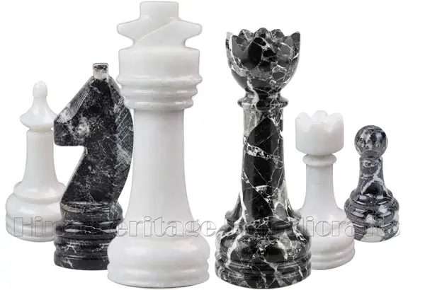 Handcrafted Black and White Marble Chess Set – Luxury Stone Chess Board with Weighted Pieces – Elegant Home Décor for Collectors