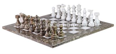 Luxury Oceanic / Fossil White Marble European Style Chess Set with Faux Leather Storage Box – Handcrafted Stone Chess Pieces & Board