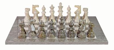 Oceanic & Botticino Marble European Series Chess Set with Faux Leather Storage Box – Luxury Handmade Classic Board Game