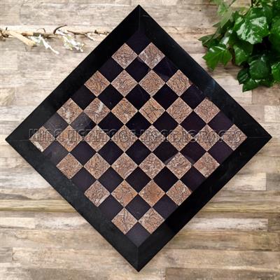 Jet Black & Marina Pink Marble Chess Board - Elegant 2-Tone Chess Set with Custom Variant Borders