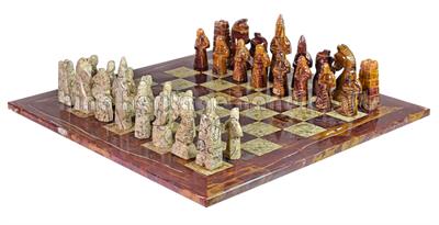 Royal Bishop Series Red Onyx & Coral Marble Chess Set with Luxe Faux Leather Storage Box – Handcrafted Elegance for Collectors & Champions
