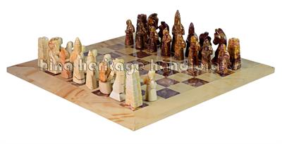 Premium Burma Teak Sandstone & Red Onyx Royal Bishop Chess Set with Faux Leather Storage Box – Luxury Handcrafted Stone Chessboard