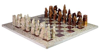 Coral & Red Onyx Royal Bishop Series Chess Set with Premium Faux Leather Storage Box – Handcrafted Luxury Stone Chess Pieces