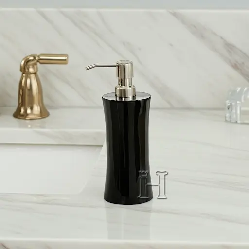 Elegant Jet Black Onyx Soap Dispenser – Solid Stone Design for Home & Hotel Bathrooms