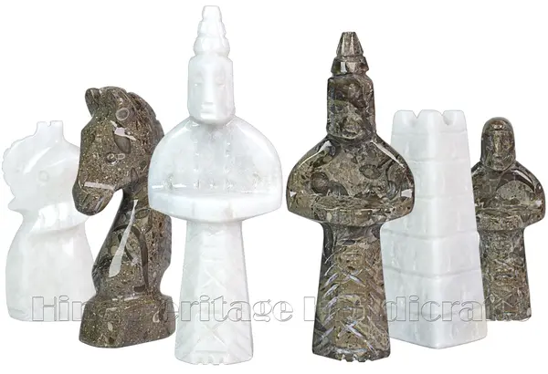 Handcrafted Oceanic and White Marble Royal Bishop Series Chess Pieces Set – Luxury Natural Stone Chessmen for Collectors and Giftsural Stone Chess Pieces