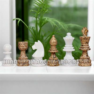 Coral & White Marble American Series Chess Pieces Set - Luxury Handcrafted Game Pieces