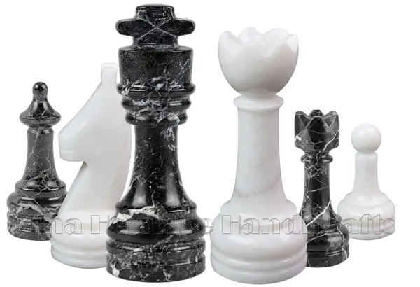 Handcrafted Black and White Marble Chess Set – Luxury Stone Chess Board with Weighted Pieces – Elegant Home Décor for Collectors