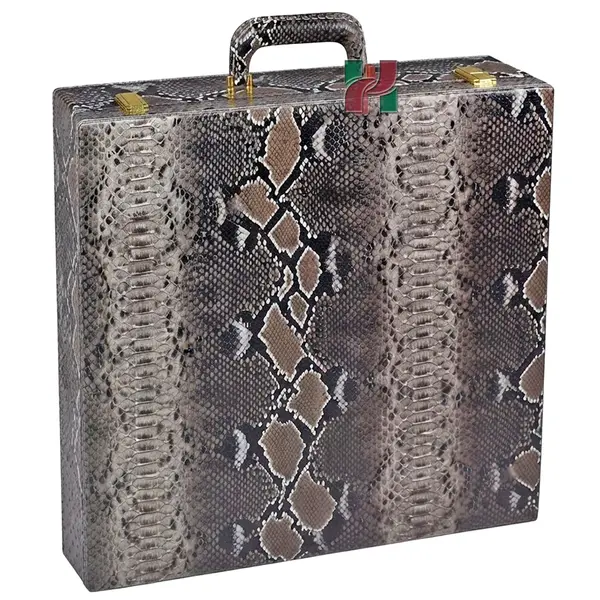 Premium Walnut Brown Snake Textured PU Leather Chess Set Storage Box - Elegant and Durable Organizer for Chess Pieces, Board, and Accessories