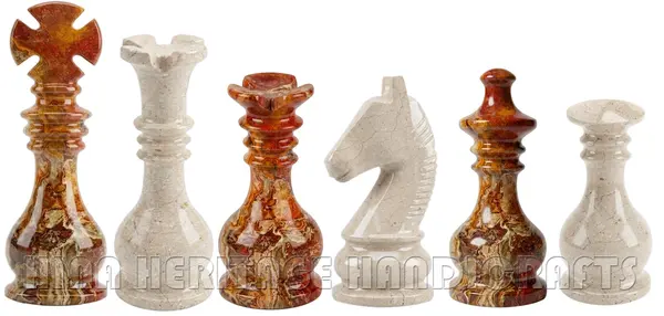 Monarch Gambit Luxury Chess Pieces Set | Handcrafted Red Onyx & Botticino Marble | Heirloom Quality Weighted Chessmen