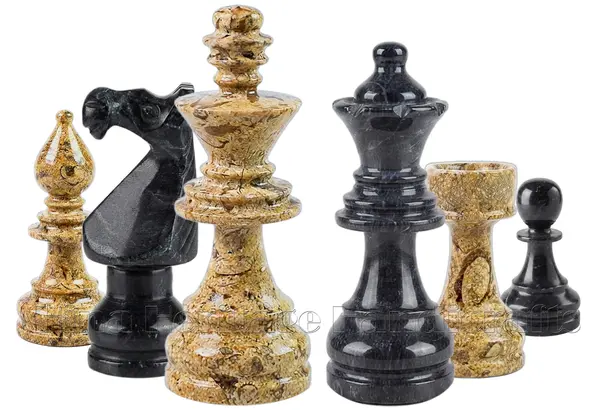 Premium Natural Marble Staunton Chess Set Pieces - Jet Black and Coral Hand-Carved Board Game Accessories