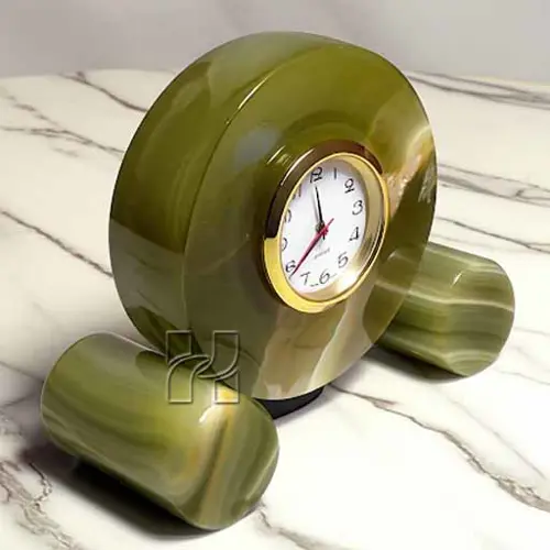 Premium Green Onyx Spindle Clock – Handcrafted Natural Stone Home and Office Decor