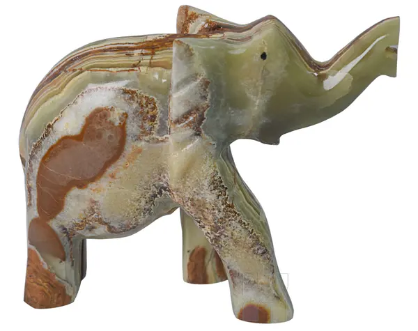 Handmade 4 Inch Green Onyx Elephant Figurine Trunk Up – Natural Genuine Stone Elephant Sculpture for Good Luck, Home Decor, and Office Desk Ornament