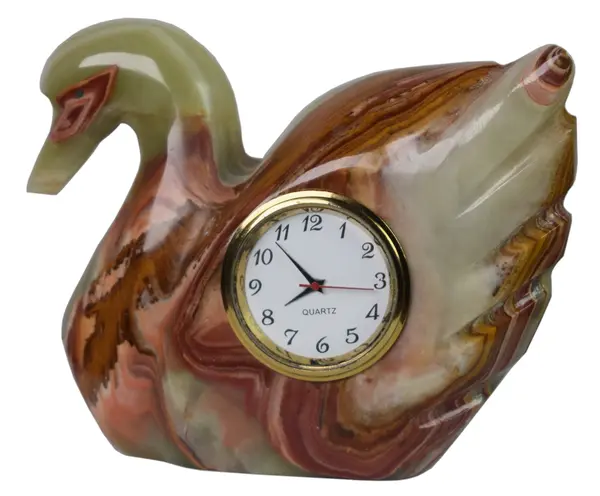 Green Onyx Swan Shape Clock – Handcrafted Natural Stone Desk & Table Clock