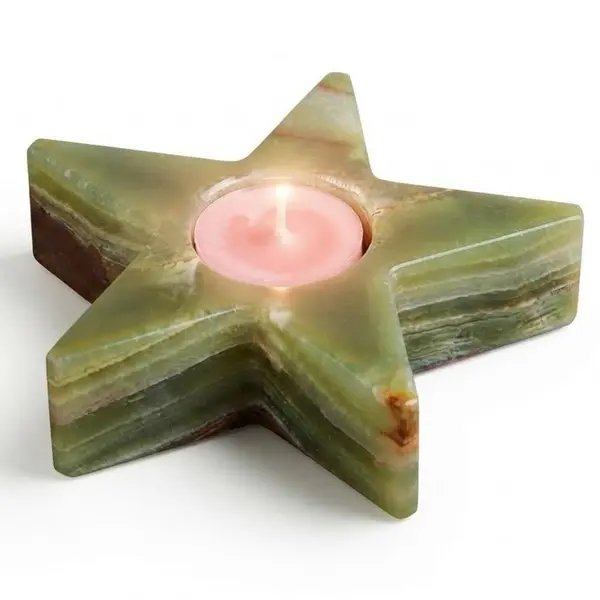 Authentic Green Onyx Gemstone Star T-Light Candle Holder – Natural Stone Tealight Votive Stand for Aromatherapy, Spa, and Luxury Interior Decor