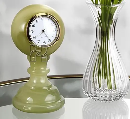 Luxury Green Onyx Pedestal Sphere Shape Mantel Clock – Decorative Office and Home Clock