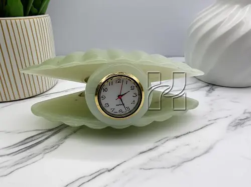 Hand-Carved Oyster Green Onyx Clock – Elegant Natural Stone Décor for Home and Office