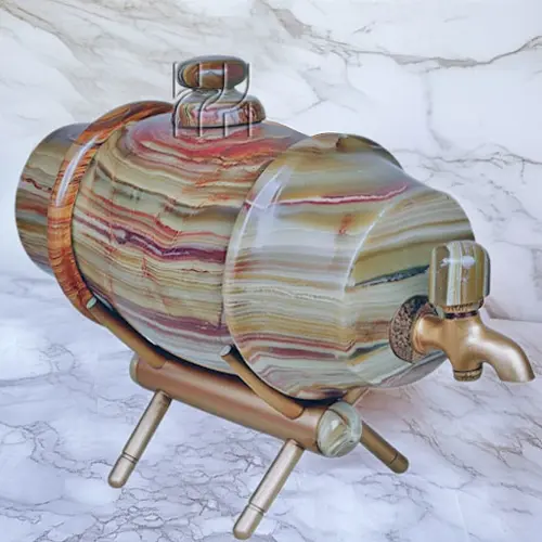 Handmade Green Onyx Marble Wine Barrel – 6.25x11 Inch Elegant Stone Wine Tank for Storing Wine