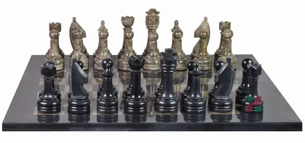 Luxury Marble Chess Set, Handcrafted Natural Stone Chess Board with Rustic Series Pieces, Jet Black & Oceanic Decor
