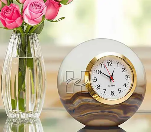 Hand-Carved Green Onyx Sphere Desk Clock - Natural Stone Ball Timepiece for Office & Home Decor