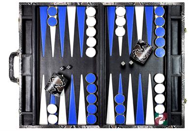 Faux Leather Attache Backgammon Set – Multi-Brown Case with Inlaid Playing Points & Metallic Edge Checkers