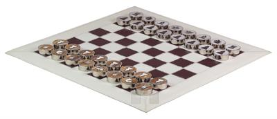 Portable White Leather Chess Set – Roll-Up Design, Zig-Zag Stitching, Marble & Metal Checkers, Storage Tube Included