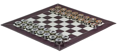 Burgundy Genuine Cow Leather Roll-Up Chess Set with Marble Checkers | Luxury Travel Chess Set with Leather Storage Tube