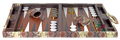 Elegant Multi-Toned Rustic Color Faux Leather Attache Backgammon Set – Snake Skin Texture, Inlaid Points, Dice Cups, and Attache Case