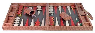 Luxury Pink Crocodile-Textured Faux Leather Attache Backgammon Set with Inlaid Playing Points and Dice Cups