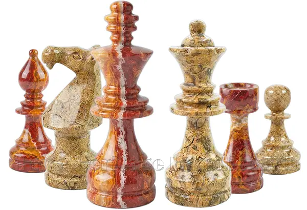 Exquisite Artisan Carved Red Onyx and Coral Marble Staunton Chessmen Set – Premium Heavyweight Stone Chess Pieces Set