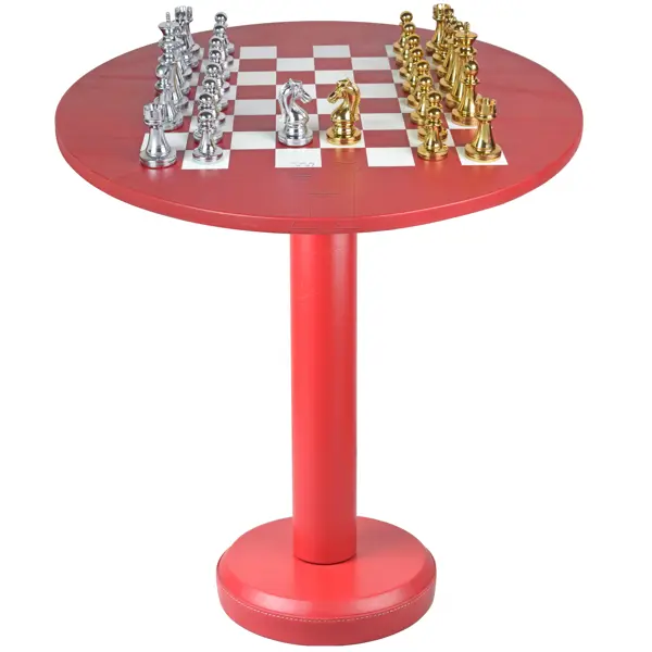 16-Inch Crimson Red Leather Chess Table – Rounded Luxury Game Table for Home Decor- hinaheritagehandicraft