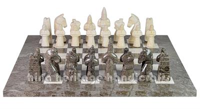 Royal Bishop Series Oceanic & Botticino Marble Chess Set with Faux Leather Storage Box – Elegant Handcrafted Luxury Board Game