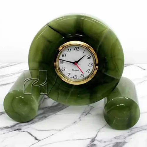 Premium Green Onyx Spindle Clock – Handcrafted Natural Stone Home and Office Decor