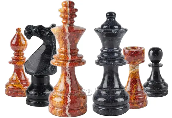 Luxury Jet Black & Red Onyx Staunton Chess Pieces Set, Handmade Marble & Stone Chessmen, Unique Chess Lovers Gift, Heirloom Board Game Decor
