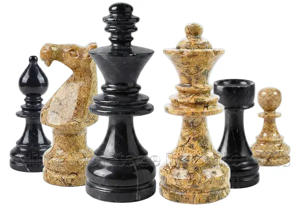 Premium Natural Marble Staunton Chess Set Pieces - Jet Black and Coral Hand-Carved Board Game Accessories