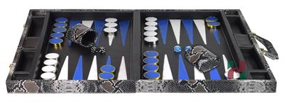 Faux Leather Attache Backgammon Set – Multi-Brown Case with Inlaid Playing Points & Metallic Edge Checkers