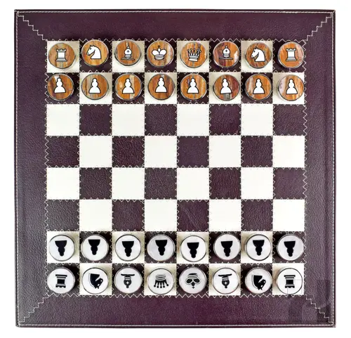 Burgundy Genuine Cow Leather Roll-Up Chess Set with Marble Checkers | Luxury Travel Chess Set with Leather Storage Tube