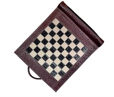 Exotic Ostrich & Croco Texture Leather – Portable Chessboard with Elegant Design for Chess Enthusiasts and Travelers