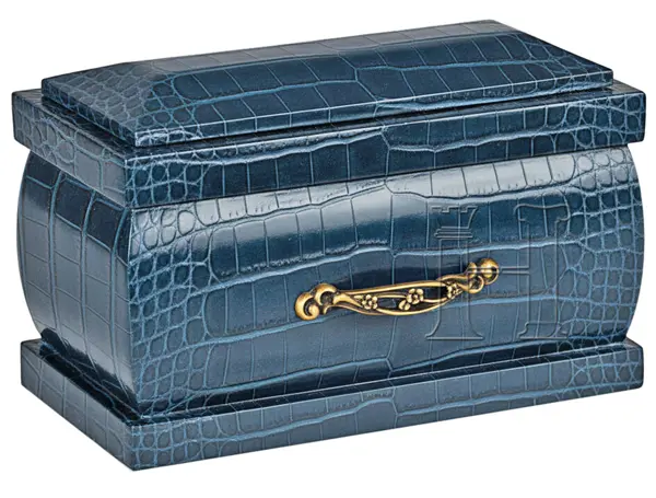 Navy Blue Crocodile Textured Coffin Cremation Urn – Elegant Funeral Ashes Container for Adults