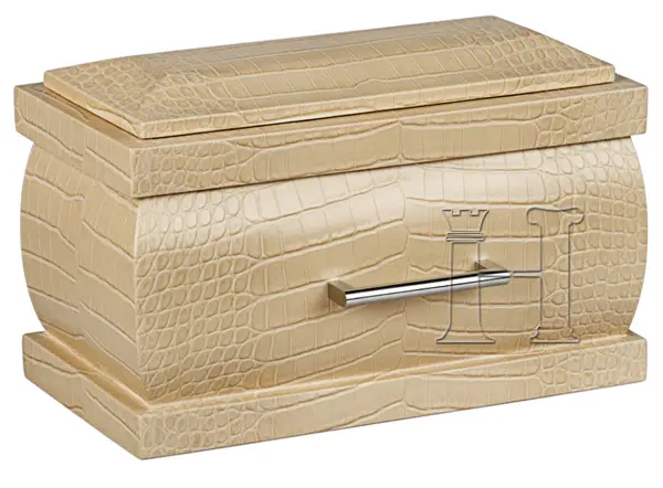 Beige Latte Crocodile Textured Coffin Cremation Urn – Elegant 280 Cubic Inch Funeral Ashes Memorial Urn for Adults