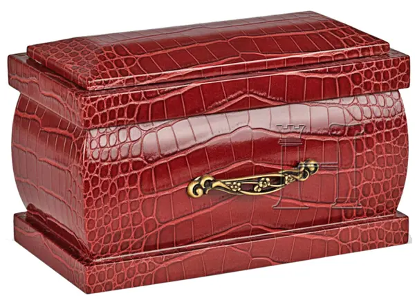 Ruby Red Crocodile Textured Coffin Cremation Urn – 280 Cubic Inch Adult Urn
