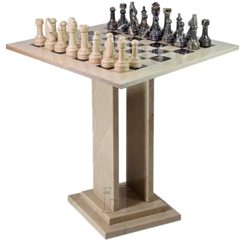 Luxury Verona and Black Gold Marble Chess Table – Handcrafted Natural Stone Chessboard with Stand, Elegant Home Décor & Collectible Game Table