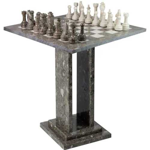 Premium Oceanic & Botticino Marble Chess Table – Handmade Natural Stone Chessboard with Stand for Luxury Home & Game Room Décor