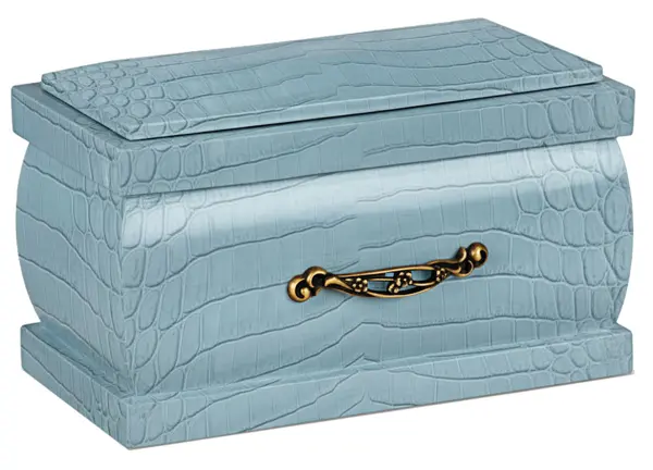 Sky Blue Crocodile Embossed Coffin Style Cremation Urn – Memorial Keepsake for Loved Ones