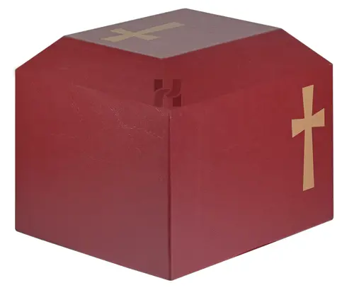 Elegant Burgundy PU Leather Garden Urn with Inlaid Christian Cross – Memorial Ashes Keepsake