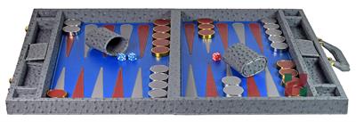 Luxury Gray Ostrich-Textured Faux Leather Backgammon Attache – 21x14x3” Case with Inlaid Playing Points