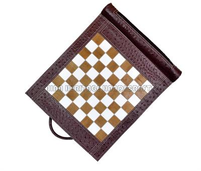 Imperial Gambit Leather Roll-Up Travel Chess Set – Portable & Stylish Ostrich Textured Leather Chessboard for On-the-Go Gaming