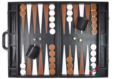 Premium Jet Black Snake Faux Leather Backgammon Attaché – 21x14x3 Inch Closed, Inlaid Playing Points, Luxury Travel Game Set