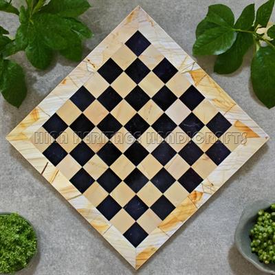 Premium Jet Black & Burma Teak Marble Chess Board with Elegant Border Variants – Handcrafted Luxury Chess Set
