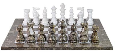 Luxury Oceanic / Fossil White Marble European Style Chess Set with Faux Leather Storage Box – Handcrafted Stone Chess Pieces & Board